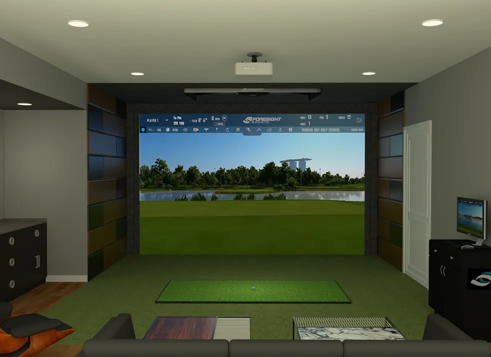 indoor golf simulator installed by Paradise Greens