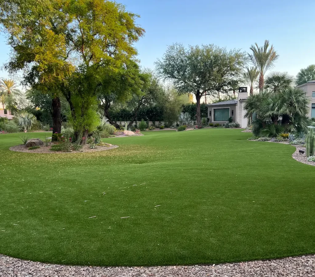 large residential artificial turf lawn