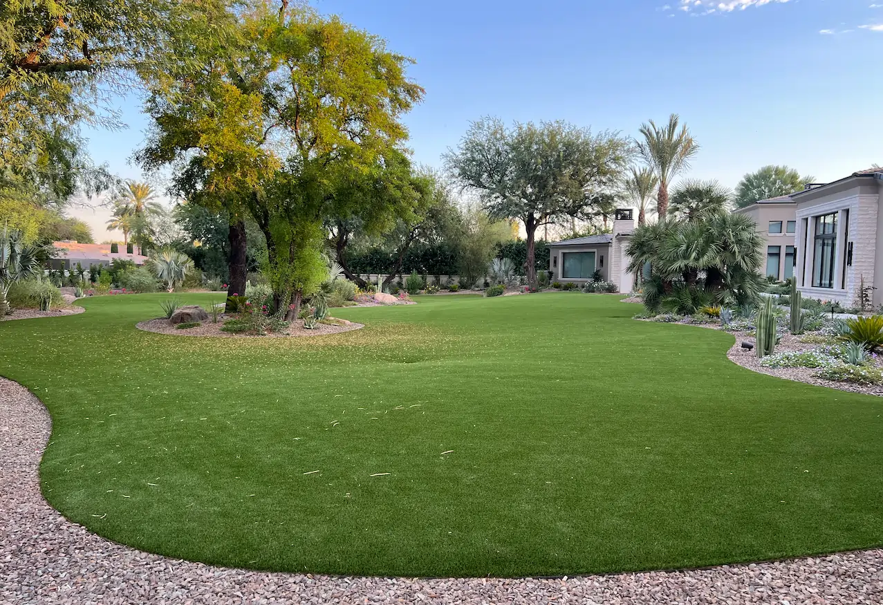 large residential artificial turf lawn