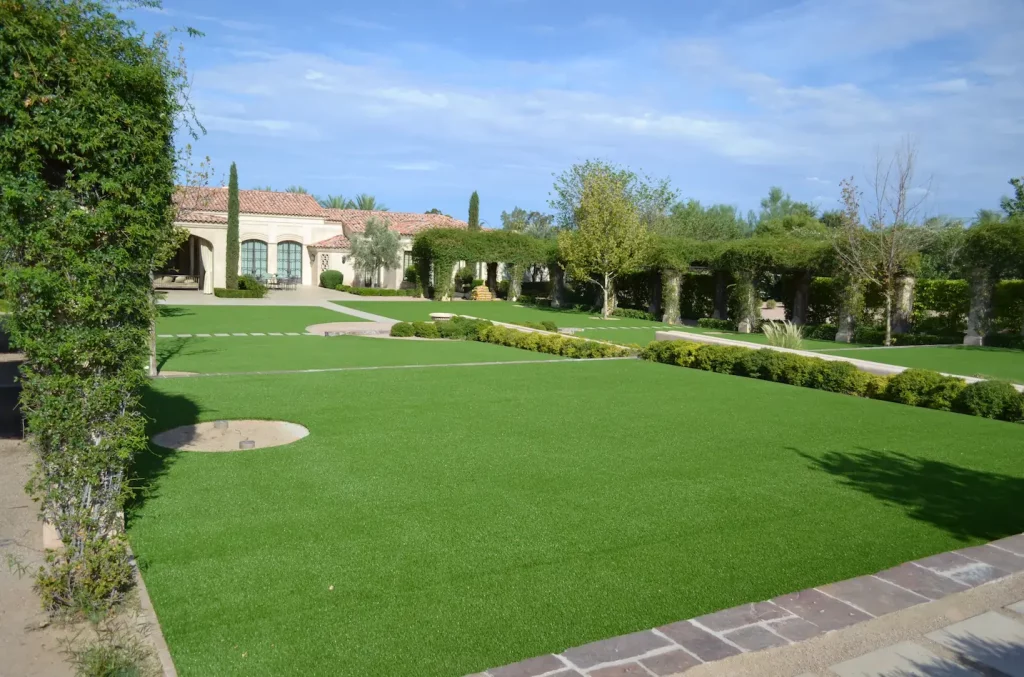 large residential artificial turf lawn