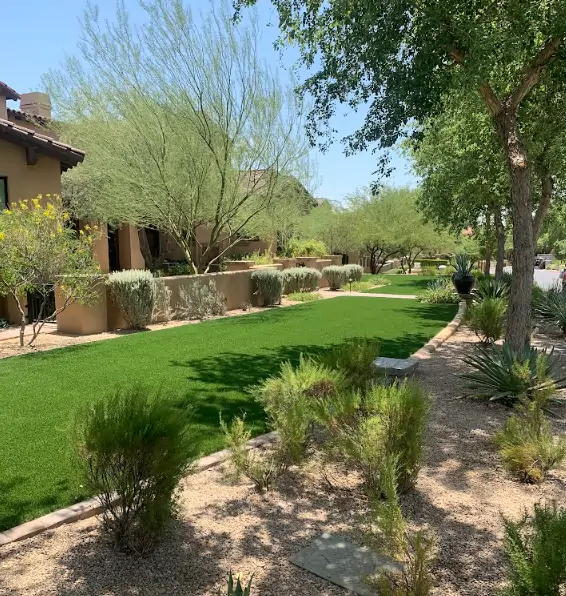 residential front yard artificial grass lawn