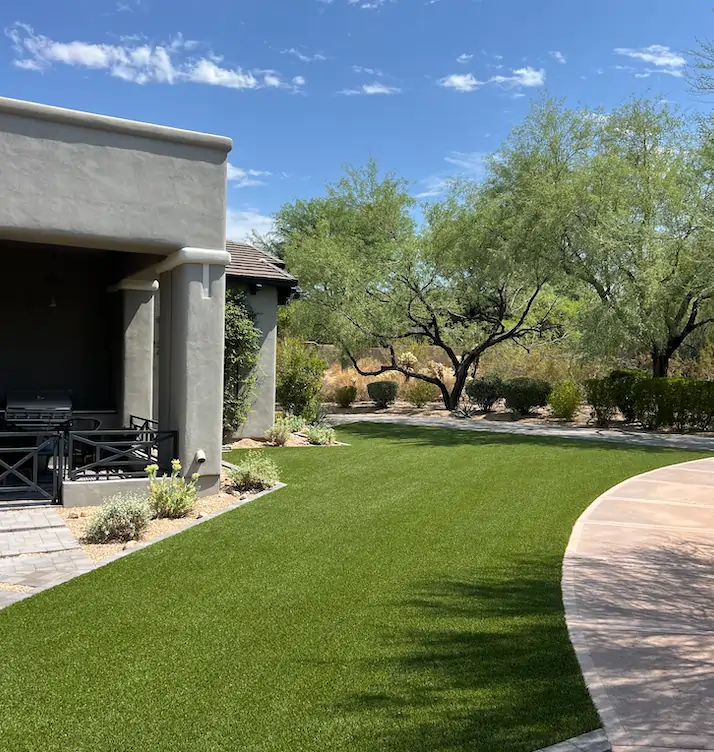 residential backyard artificial grass lawn