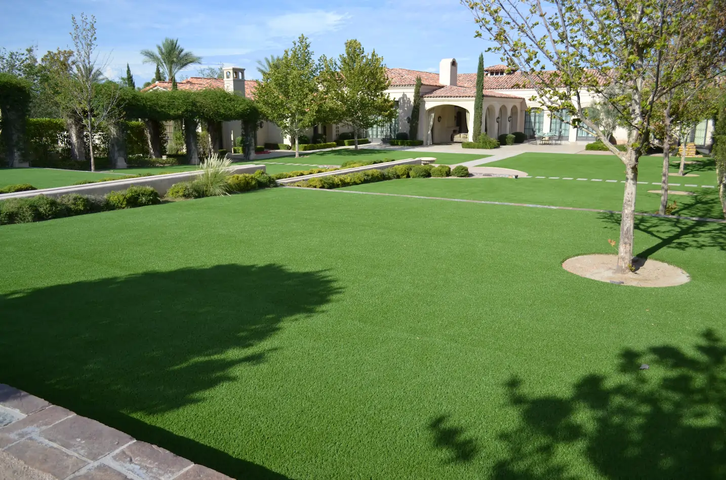 large residential artificial turf lawn