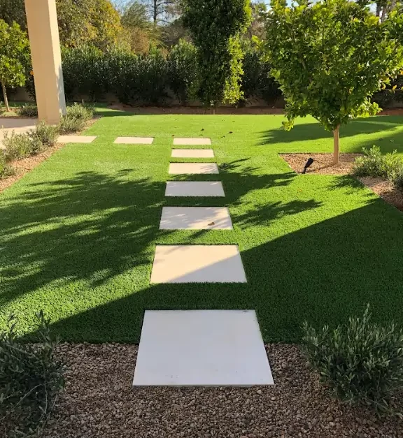 residential yard pathway artificial grass lawn